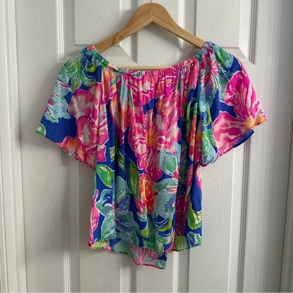 Lilly Pulitzer Blouse Off Shoulder Floral Pink Summer Dainty Size Extra Small - Picture 3 of 6